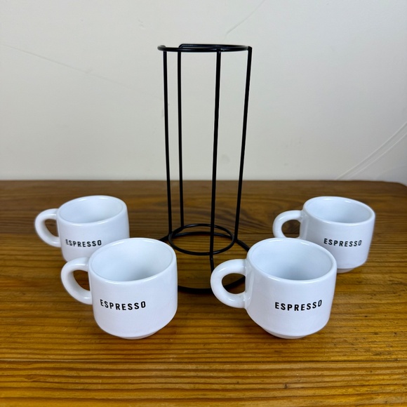 Stacking Espresso Cup Set with Stand | Modern White Ceramic Mugs - Picture 4 of 10